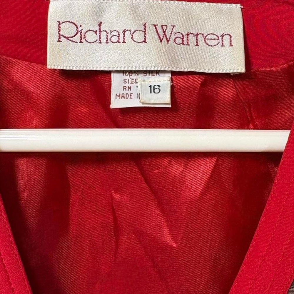 Vintage 100% silk red floral brocade puff sleeve Richard Warren jacket - Picture 2 of 8